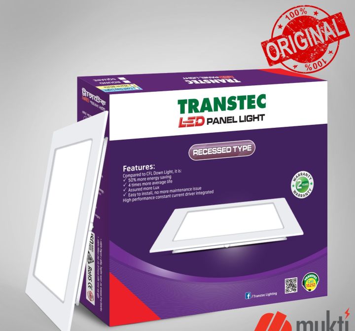 Tranctec 6 Watt Square Flat Panel White Conceal Down led light Recessed False Ceiling 6W 2 Years Warranty