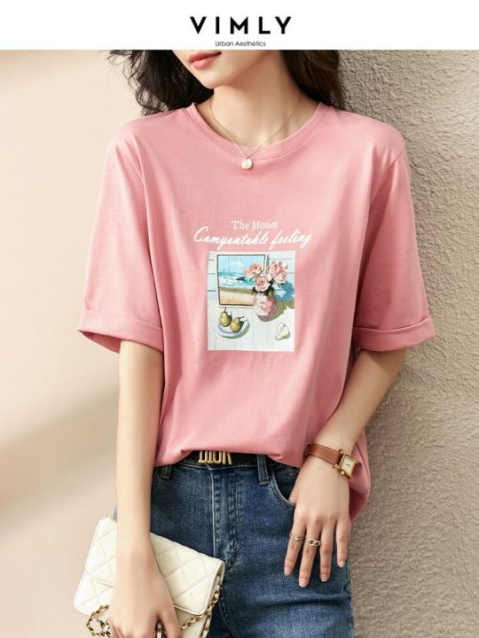 Vimly%20Summer%20T%20Shirt%20Loose%20Casual%20Tees%20Aesthetic%20Vintage%20100%25%20Cotton%20Pink%20O%20Neck%20Printing%20Short%20Sleeve%20Tops%20Women%20Clothes%20V6110%20-%20Image%205