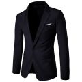 Men Blazer Single Button Solid Color Turndown Collar Plus Size Slim Pockets Suit Coat for Office.