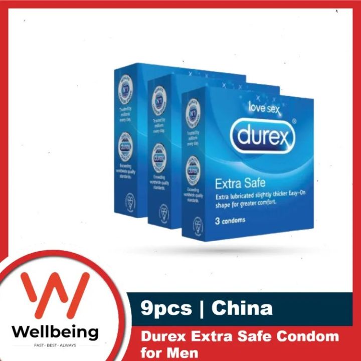 Durex Extra Safe Condoms - Combo Pack (9 pcs) - Easy-On Shape, Dermatologically Tested, 56mm Nominal Width
