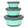 Folding Bowl Bowl Sets Foldable Salad Bowl Tableware Set Folding Lunch Box Portable 3Pcs/Set Silicone with Lid. 