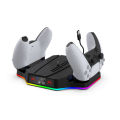 Dual Controller Charger With LED Indicator Lights RGB Cooling Base Compatible With PS5/PS5 Slim Host Digital Optical Drive Version.