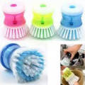 Dishwasher provides palm brush with soap storage.