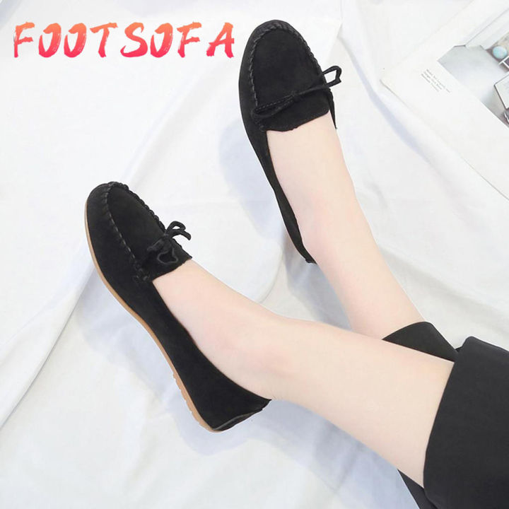 Leisure Women Round Toe Suede Slip-On Shoes Flat Single Shoes Peas Boat Shoes