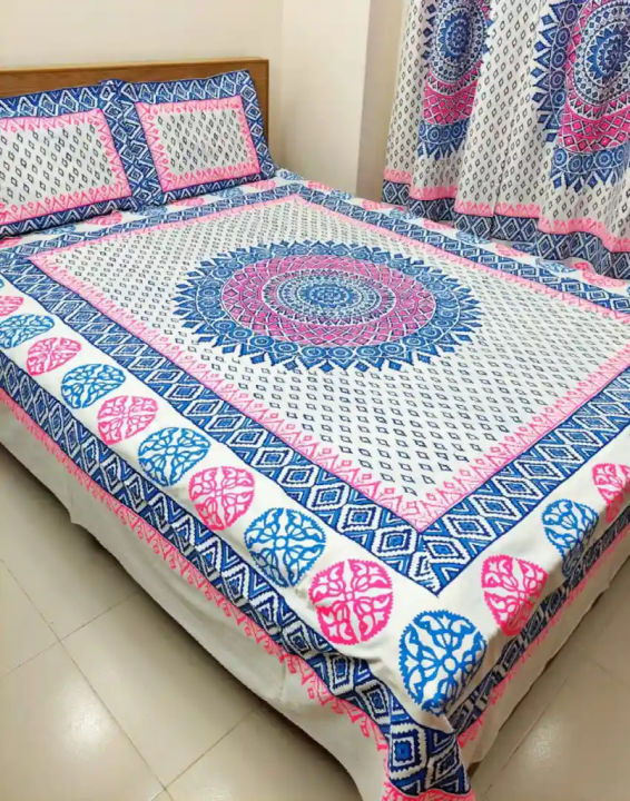 Block%20Print%20Cotton%201%20Bed%20sheet%202%20pillow%20covers%20-%20Image%202