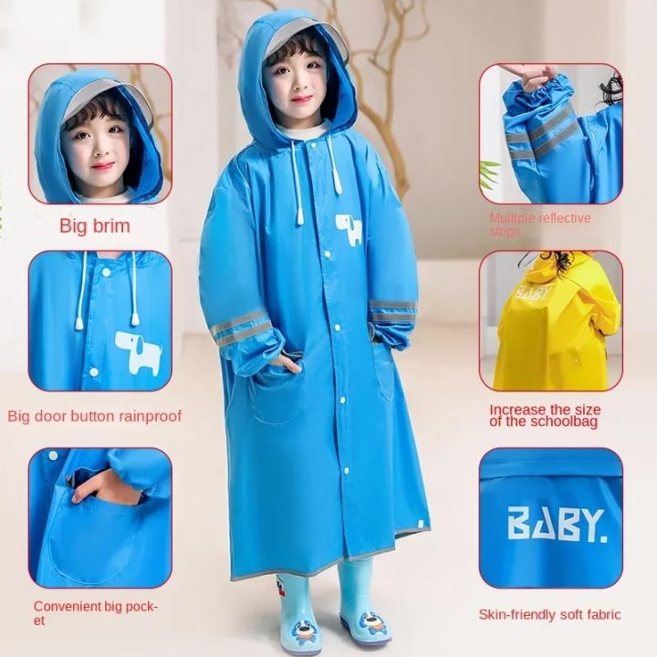 Korean%20Style%20Kid's%20Rain%20Poncho%20with%20Safety%20Reflective%20Stripes%20Students%20Waterproof%20Full-body%20Raincoat%20Reserved%20Backpack%20Space%20-%20Image%203