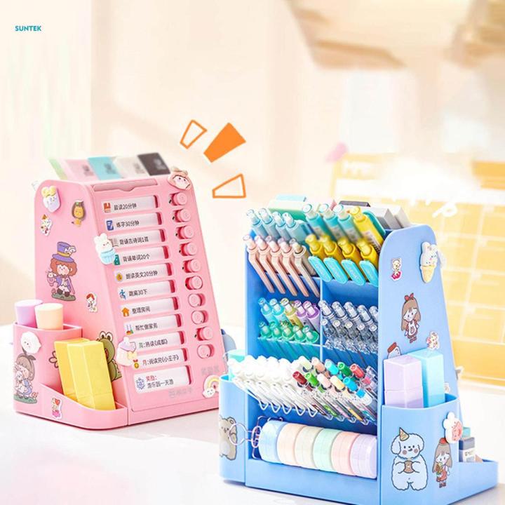 Pen Holder Desk Pencil Holder 9 Compartments and 2 Cups Table Desktop Storage Plan Column Stand for Bedroom Home Stationery Accessories