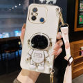 VRQR Long lanyard Case For Xiaomi Redmi 12C 4G Back Cover Cute 3D Astronaut Folding Bracket Phone Case Xiaomi Redmi 9C 10A 10C 10 Power 11A POCO C55 C40. 