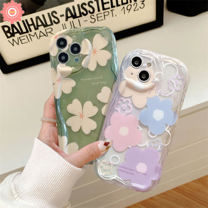 Simple Flower Phone Cover for Realme C11 C15 C17 C21Y C20 C20A C11 C25Y C31 C35 C25 C12 C25s C21 C30 C33 C55 5 5i 5S 6i C3 7i Narzo 20 30A 50A Prime Glossy Luxury Colorful Floral 3D Wavy Curved Edge Anti-fall Case