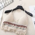 Boho Beach Holiday Camisole Halter Women Crochet Knit Swimsuit Bra Backless Vest Hollow Tassel Tank Top Women's Crop Tops.