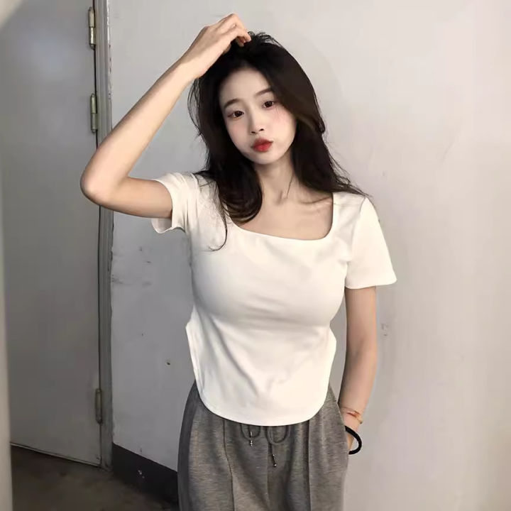 Korean Girls White Cotton Shirt Short Sleeve T T-shirt Women's