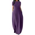 S-5XL 11Colors Oversize O-Neck Pockets Long Dress Casual Solid Short Sleeve High Waist Women Summer Party Daily Travel Maxi Wear. 