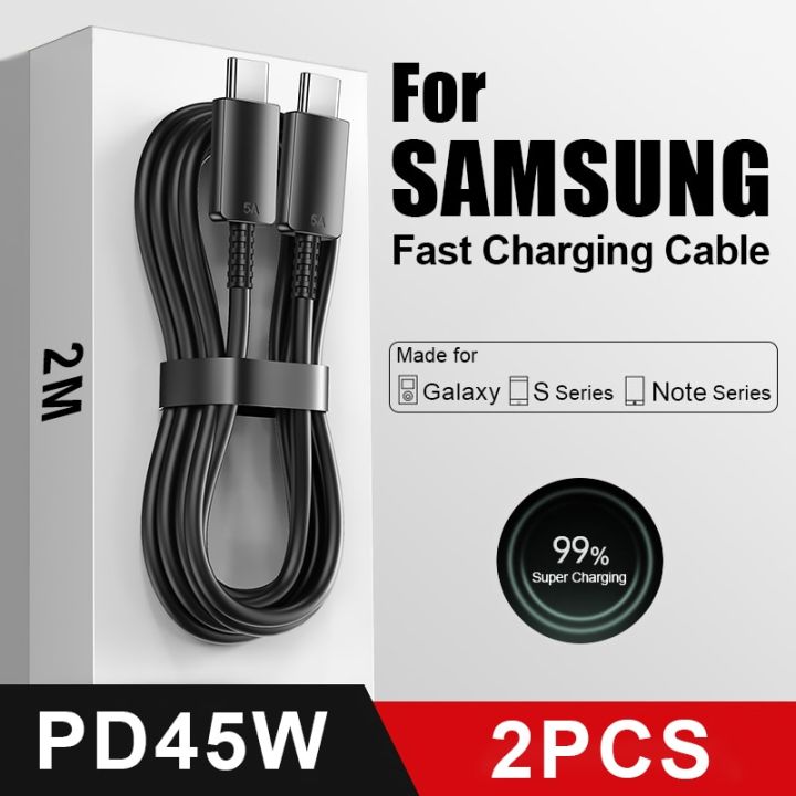 2PCS PD 45W USB C Cable For Samsung Galaxy S20 S22 S23