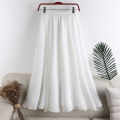 Ladies New Cotton Skirt Literary High-Waist A-Line Loose Medium Long Swing Elastic Waist Skirt. 
