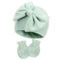 Soft Cotton Baby Bowknot Hat+Gloves Set Newborn Beanie Cap Anti-scratch Mittens for 0-6 Months Baby Bonnet Shower Gift.