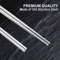 Stainless Steel Chopsticks Reusable Silver Lightweight 304 Metal Chopsticks Dishwasher Safe - 5 Pairs (Silver). 
