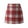 2023 Girls' Autumn and Winter Red Tweed Plaid Hip Skirt Korean Children's Foreign Skirt Girl High Waisted Short Skirt.