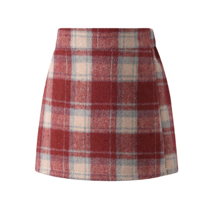 2023%20Girls'%20Autumn%20and%20Winter%20Red%20Tweed%20Plaid%20Hip%20Skirt%20Korean%20Children's%20Foreign%20Skirt%20Girl%20High%20Waisted%20Short%20Skirt%20-%20Image%205