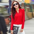 Long Sleeve Shirt Women Autumn Clothing Fashion Slim Chiffon Blouse V-Neck Korean Elegant Office Lady Shirts Basic Womens Tops.