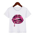 New fashion sequins lip print baby girl T-shirt summer cute kids Top children student teen youth tshirt tee clothes streetwear.