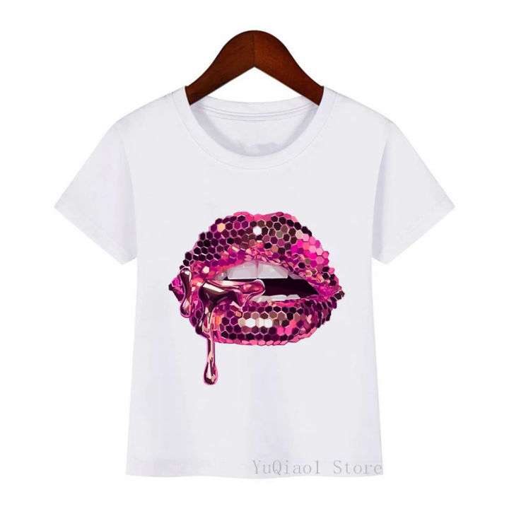 New fashion sequins lip print baby girl T-shirt summer cute kids Top children student teen youth tshirt tee clothes streetwear