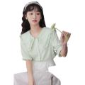 Shirt Korean Style Floral French Top Doll Collar Summer Short Sleeve Chiffon T T-shirt New 2024 Hot Girl. 