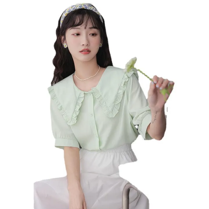 Shirt%20Korean%20Style%20Floral%20French%20Top%20Doll%20Collar%20Summer%20Short%20Sleeve%20Chiffon%20T%20T-shirt%20New%202024%20Hot%20Girl%20-%20Image%205