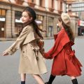 Fashion Baby Girl Boy Trench Jacket Toddler Teens Windbreak Coat Khaki Red Long Spring Autumn Child Dust Coat Clothes 3-12Y. 