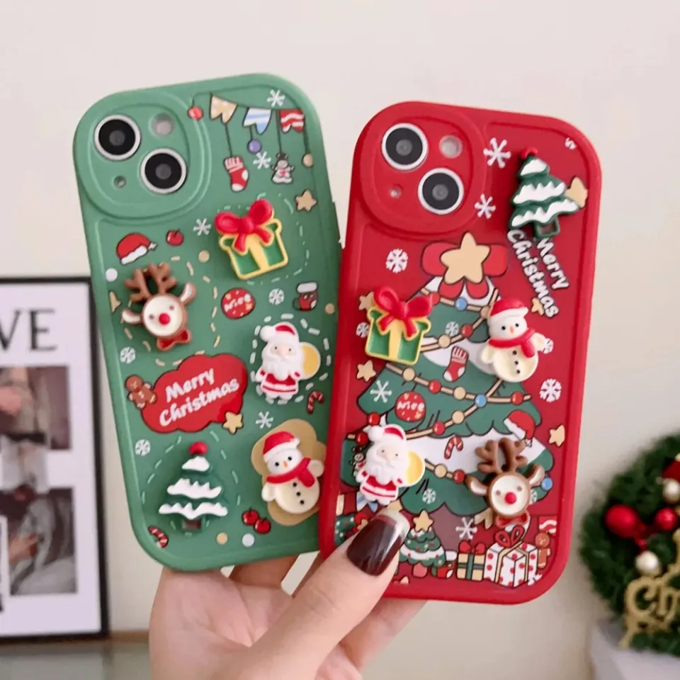 Ottwn 3D Cartoon Elk Santa Claus Tree Christmas Phone Case For