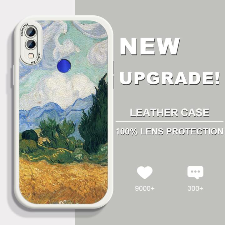 AMORVOR for Redmi Note 7 / Note 7 Pro Back Cover Oil Painting PU Leather Case Soft Silicone Edge Phone Cases