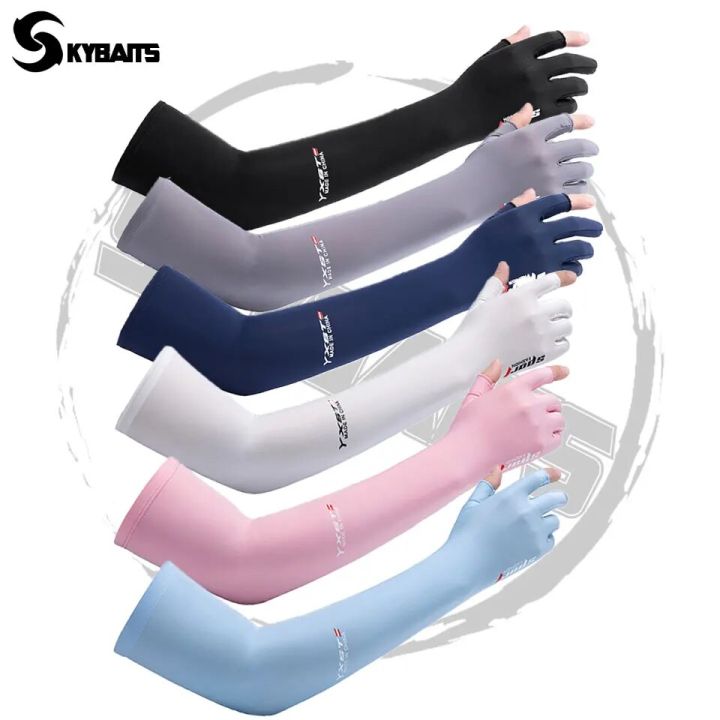 SKYBAITS%201Pair%20Ice%20Cloth%20Silk%20Arm%20Sleeve%20UV%20Protection%20Outdoor%20Sports%20Running%20Fishing%20Men%20Women%20Fingerless%20Sunshade%20Sleeves%20-%20Image%204