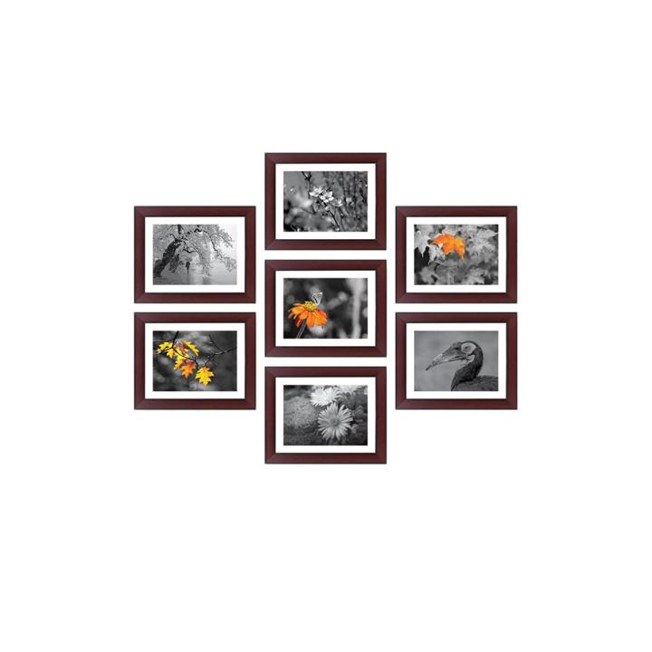 Set of 7 Pieces Brown Solid Multi Picture Frame Set for wall Decor 5x7 inch fiber Photo Frame