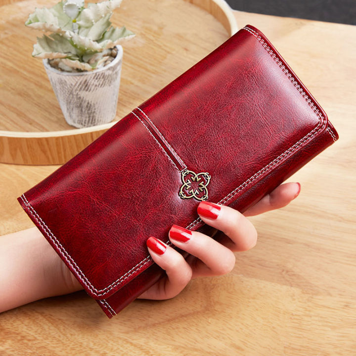 Wholesale wallet women's long vintage oil wax leather large