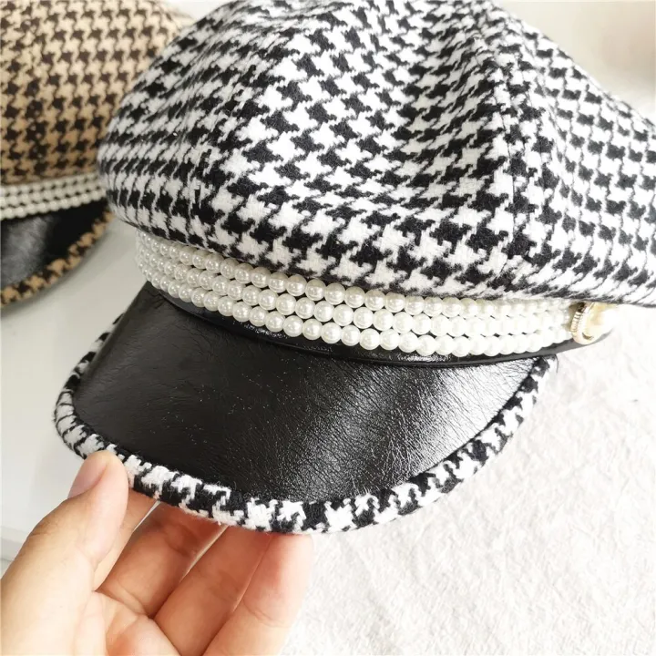 women%20winter%20hat%20young%20woman%20bla%20and%20ite%20plaid%20pearl%20parquet%20along%20fashion%20ch%20thousand%20bird%20laid%20-%20Image%203