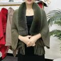 Knitting Thick Women's Loose Shawl with Faux Fur Collar for Evening Dresses Wedding Knitting Shawl Plush Wraps Cardigan Cape.