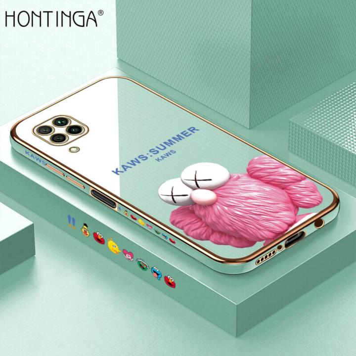 Hontinga for Huawei Nova 7I Case Luxury 6D Plating Pink Doll Side Pattern Soft Back Cover Silicone Square Phone Cases