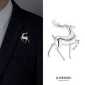 Brooch men's high-end suit corsage 2024 new trendy brand elk metal badge simple style pin accessories.