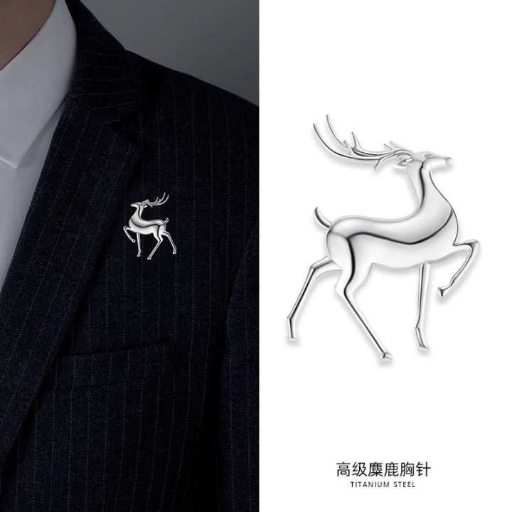 Brooch men's high-end suit corsage 2024 new trendy brand elk metal badge simple style pin accessories