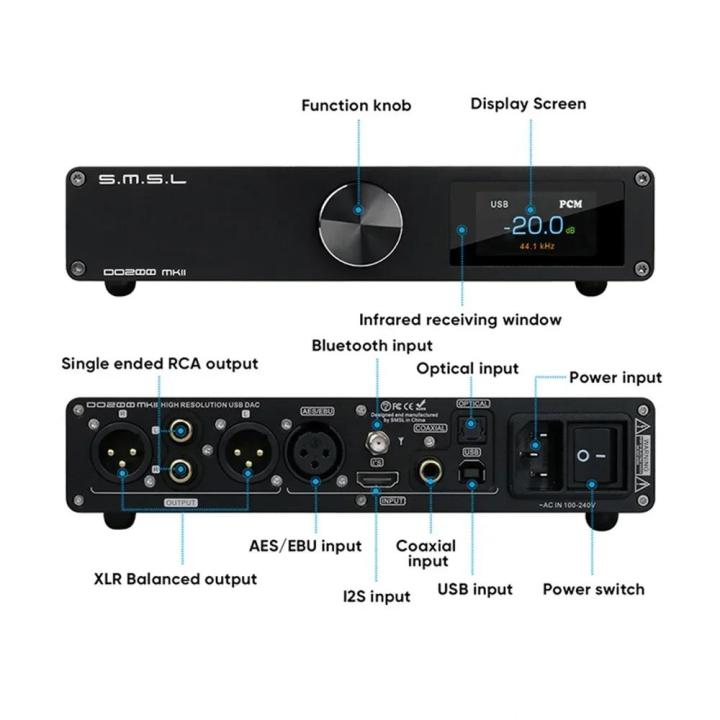 SMSL%20DO200%20MKII%20Bluetooth%205.1%20MQA%20Sound%20Audio%20DAC%20Desktop%20DSD%20XMOS%20ES9068AS*2%20Support%20MQA-CD%20Full%20with%20Remote%20Control%20Decoding%20-%20Image%203