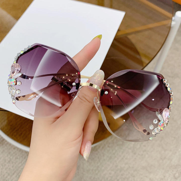 Frameless Cut Edge Studded Sunglasses For Women High-end And Fashionable Sunglasses UV Resistant Glasses