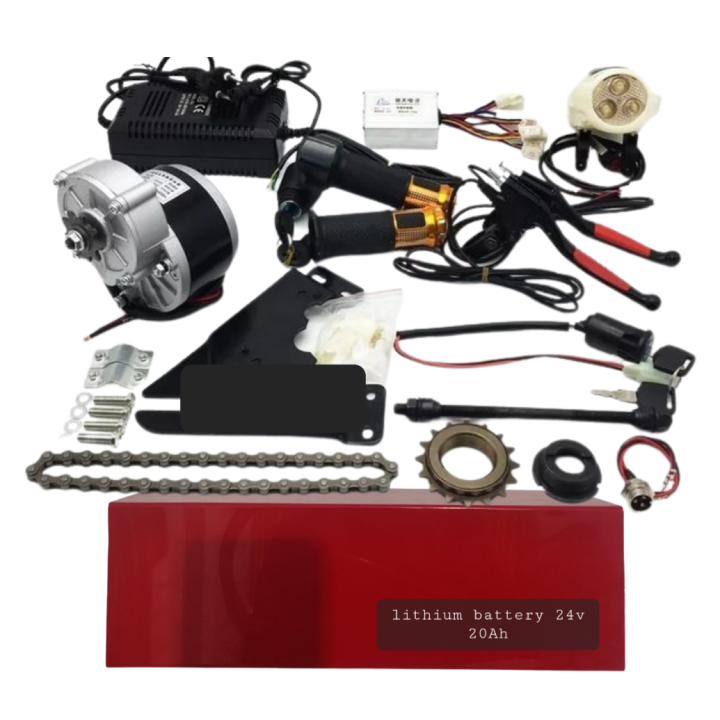 Electric motor kit for bicycle with battery complete set