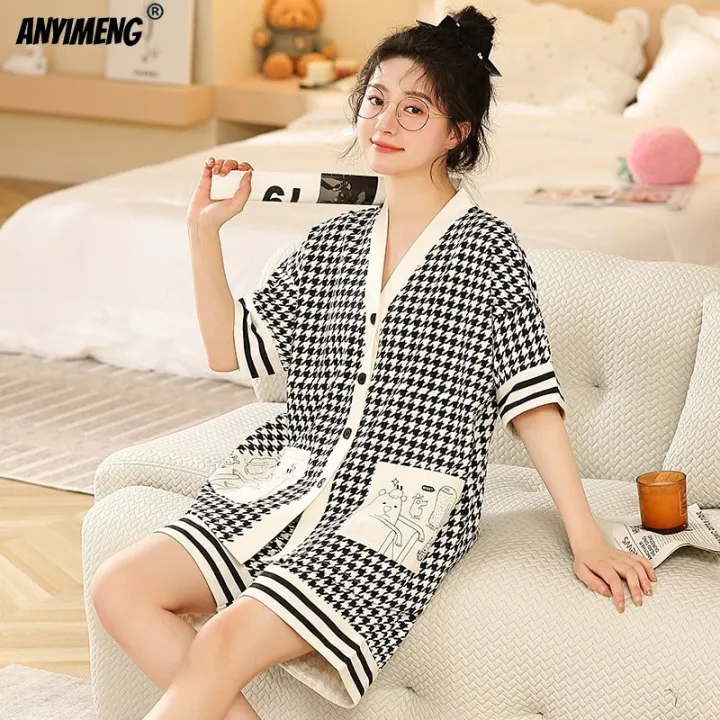 Elizabeth%20Duck%20M-5XL%20Women%20Cottton%20Pajama%20Summer%20Kimono%20Style%20Cardigan%20Sleepwear%20Korean%20Pijamas%20Plus%20Size%20Nightwear%20Shorts%20Pjs%20-%20Image%202