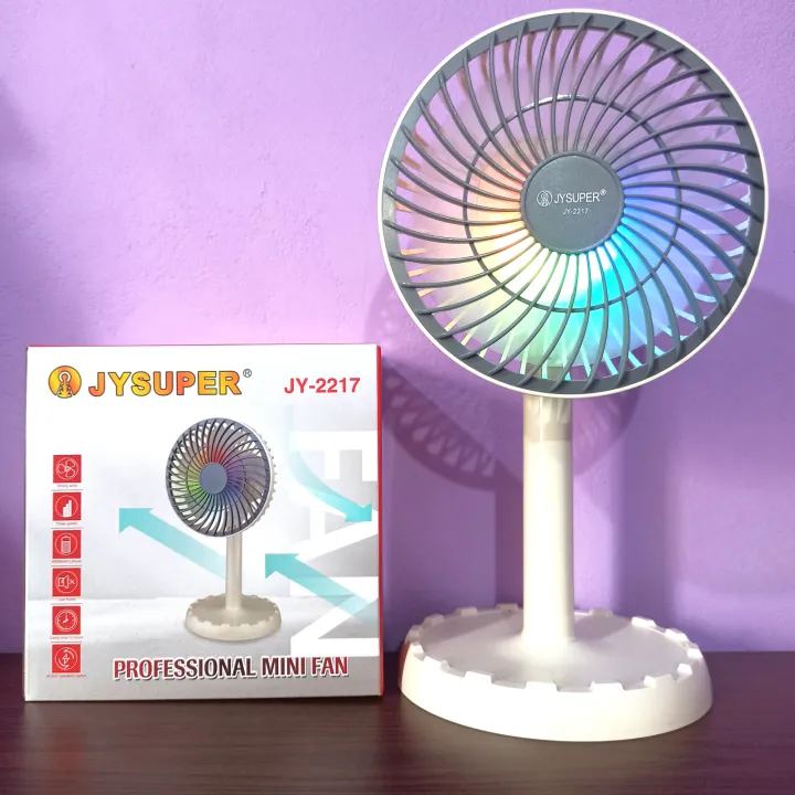 JYSUPER%20JY-2217%20AC/DC%20Rechargeable%204000mAh%20Battery%20Stylish%20RGB%20Lighting%20Strong%20Wind%2012"%20Portable%20Desk%20Fan%20-%20Image%205