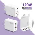 120W 3PD Ports +2USB Ports Mobile Phone Charger Multi Port Fast Charging USB C Charger US/UK/EU Plug For Samsung IPhone Charger. 