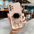 Maitus for Samsung Galaxy A23 5G Back Cover with Lanyard Astronaut Folding Bracket Stand Luxury 6D Plating Fancy Cases Boys Girls Square Bumper Soft Silicone Mobile Phone Case Pouch. 