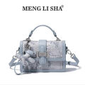 Menglisha 2024 New Embroidered Blue Handbag Fashion and Versatile One-Shoulder Crossbody Bag. 