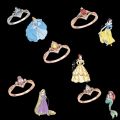 Disney Princess Collection Metal Ring Snow White Cinderella Ariel Cartoon Ring Jewelry Accessories Gifts For Girls Kids Toys.