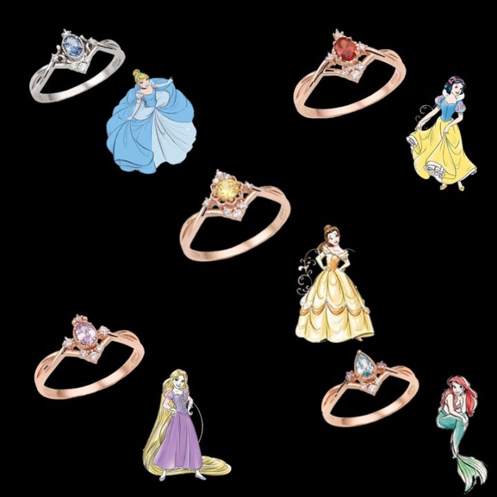 Disney Princess Collection Metal Ring Snow White Cinderella Ariel Cartoon Ring Jewelry Accessories Gifts For Girls Kids Toys