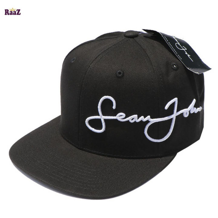 Black Sean John Embroidery Logo DJ Cap For Men
