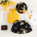 DSstyles Toddler Little Girl Summer Outfits 3-Piece Suit Sleeveless Top Mini Skirt Sun Hat Set Summer Baby Clothing Outfits. 